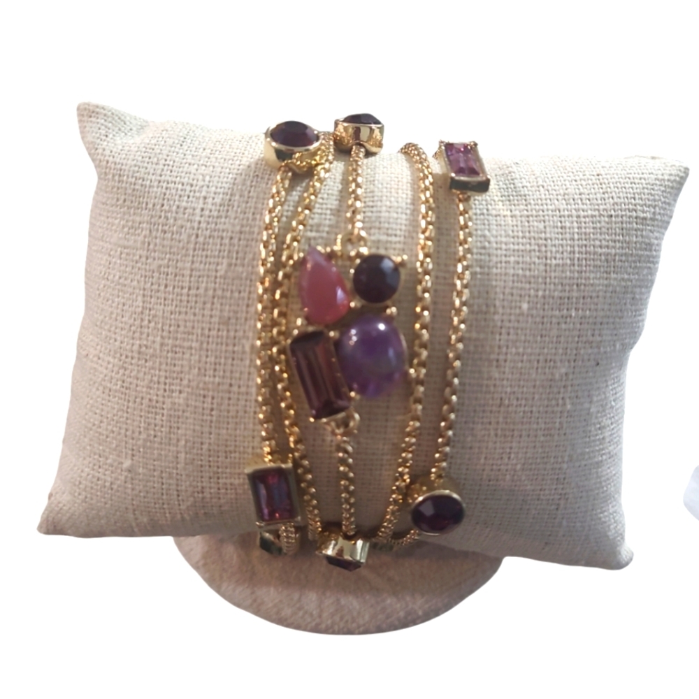 WHBM Multi Strands Stone Beaded Gold-tone Magnetic Closure Bracelet